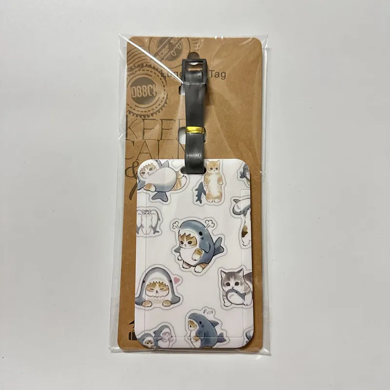 New Cute Shark Cat Luggage Tag Cartoon Anime PVC Bus Card Holder Cover Portable Travel Suitcase Label Antilost Address Card Tag