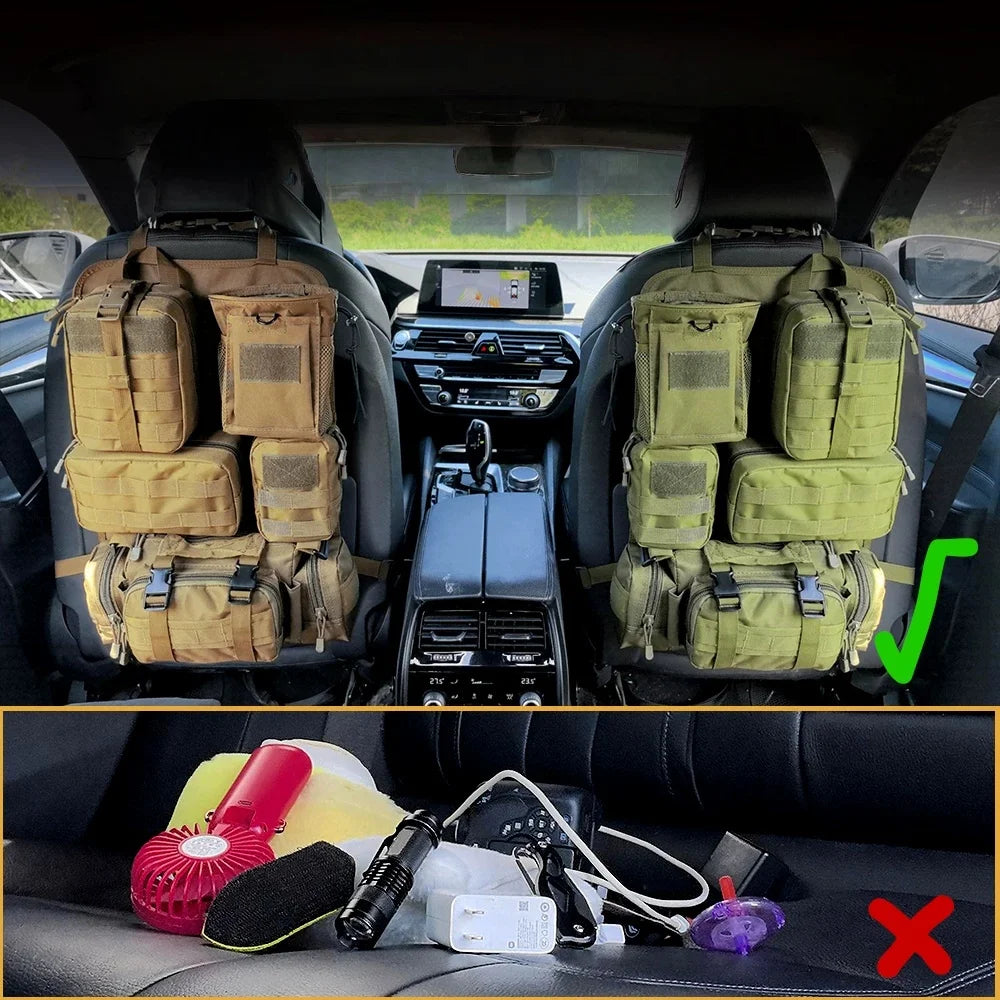 Tactical Car Seat Back Organizer Tactical Vehicle Panel Organizer with 5 Detachable Molle Pouches Universal Fits Most of Vehicle