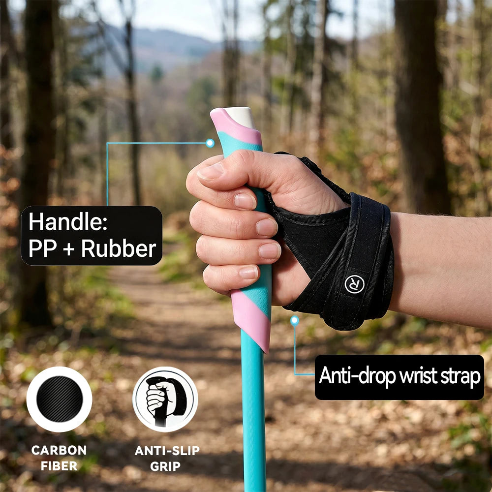 100% Carbon Fiber Trekking Poles: Foldable, Portable Hiking Poles with Wrist Straps, Non-Slip Grip, and Adjustable Length