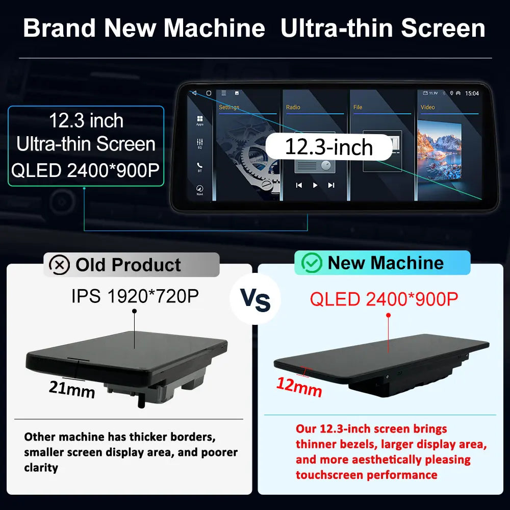 12.3 '' Ultra-thin Screen Android 16 BT for BMW 5 Series E60 E61 E62 2004 - 2012 CIC CCC System GPS Car Video Multimedia Player