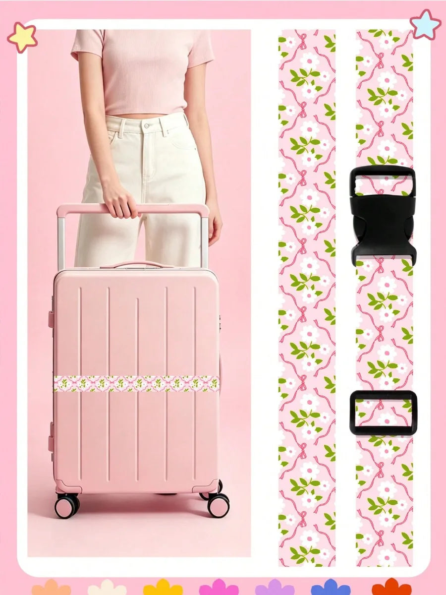 Adjustable Luggage Strap for Suitcase, Cute Print Travel Luggage Belt with Buckle, Soft Fabric Anti-loose Suitcase Binding Strap
