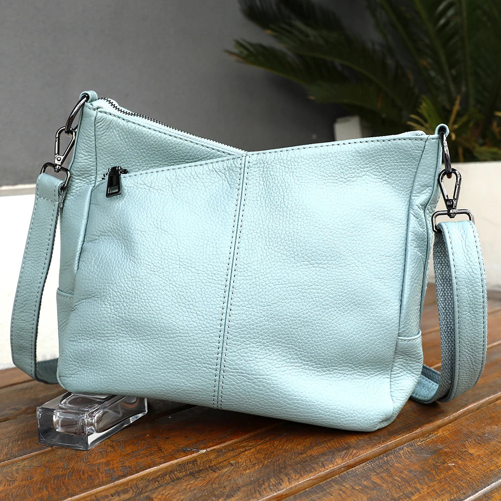 Women Full Grain Cow Leather Hobo Bag With Two Straps Multi Color Large Capacity Shoulder Crossbody Handbag
