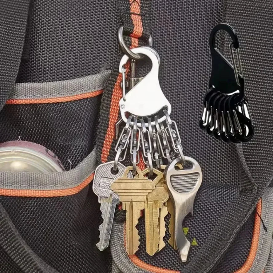 7in 1 Tactical Aluminum Alloy Chem Light Holders Carabiner Clip 6 S-Biners Glow Sticks Key Storage Buckle for Outdoor Camping