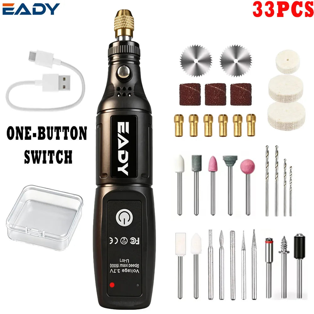 Cordless Mini Electric Drill Rotary Tool – USB Rechargeable Engraving Pen for Polishing, Grinding, Carving – Handheld Dremel