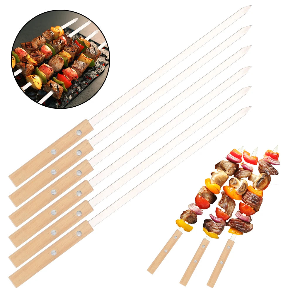 BBQ Skewers 340 Stainless Steel BBQ Long Skewers Outdoor BBQ Tools 6Pcs Professional Grilling BBQ Skewer