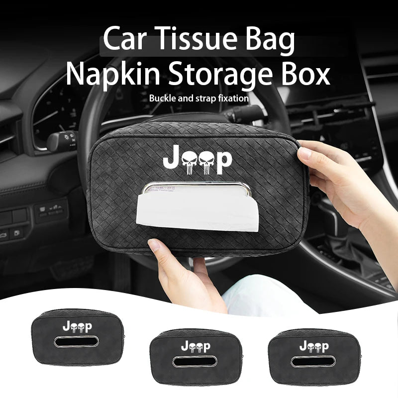 Car Interior Tissue Box Leather Tissue Bag Vehicle Mounted Holder For Jeep Patriot Renegade Wrangler JK JL Liberty Trailhawk