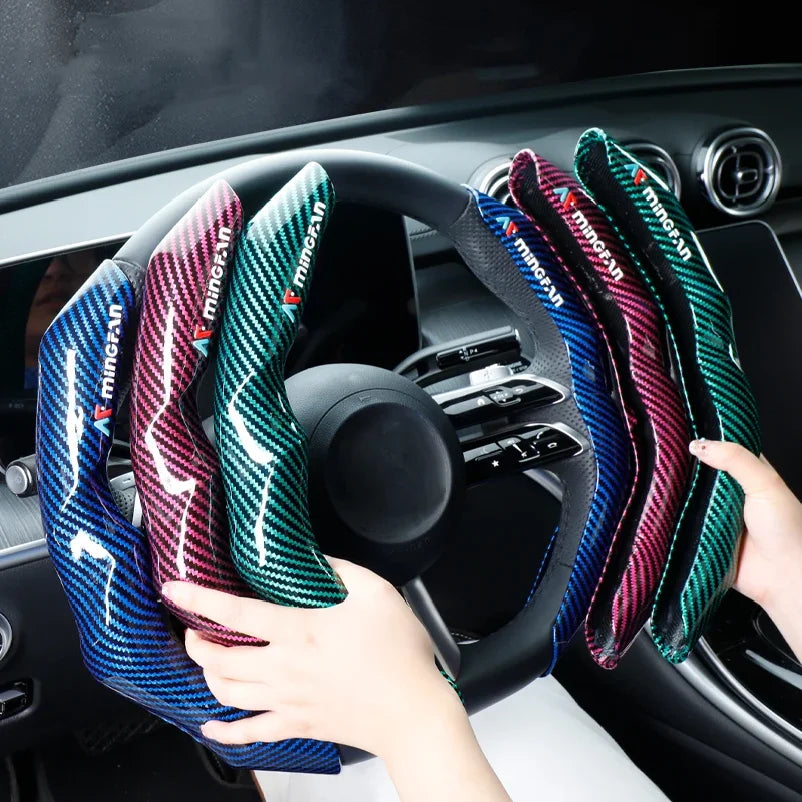 Car Steering Wheel Cover Universal Carbon Fiber Car Steering Protector Anti-Slip Comfortable Sport Steering Wheel Cover