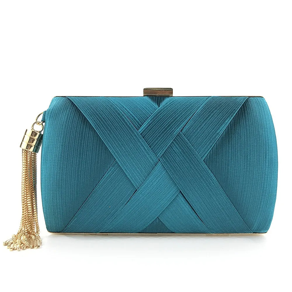 Casual Luxury Silk Fabric Dinner Handbag Tassel Chain Evening Banquet Bag Hand Hold Square Bridal Clutch Bag Wedding