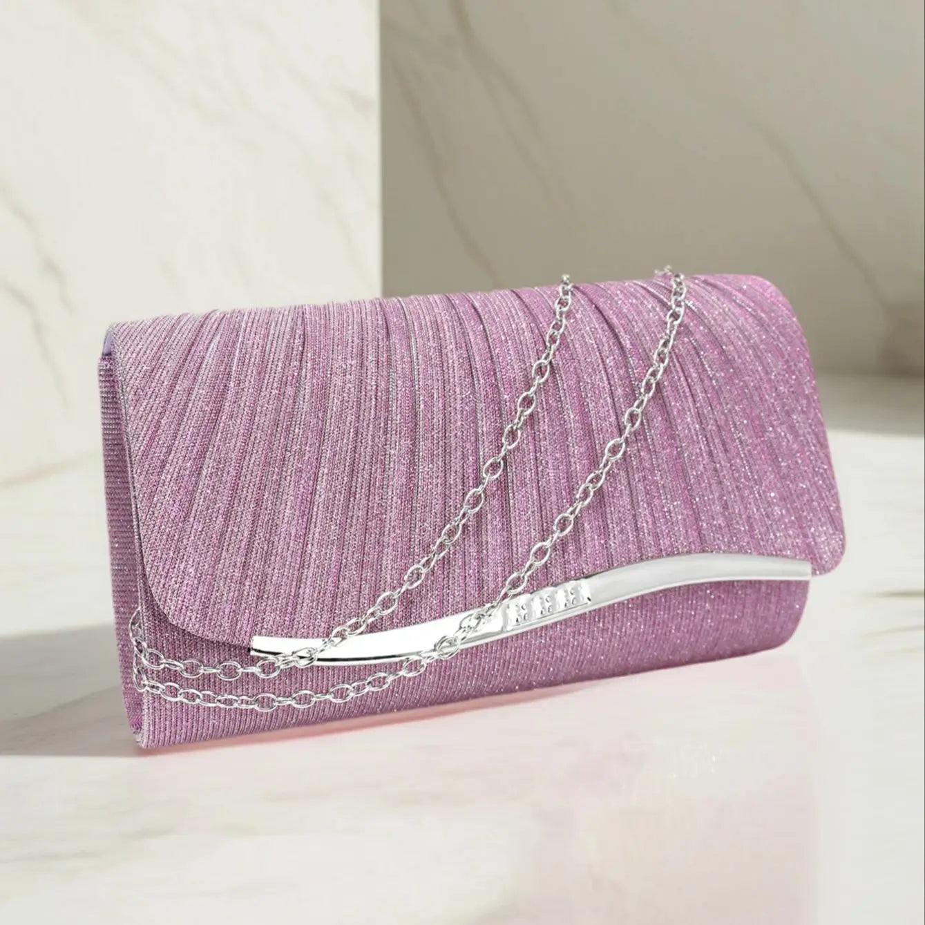 Purple Color New Color Ruched Women Evening Bags Glitter Fashion Envelope Design Cover Handbags With Shoulder Purse Clutch Purse