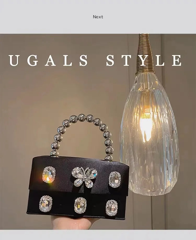 Luxury Satin Square Box Women Handbag Crystal Shiny Rhinestones Diamond Evening Bag Wedding Party Clutch Purse Crossbody Bag