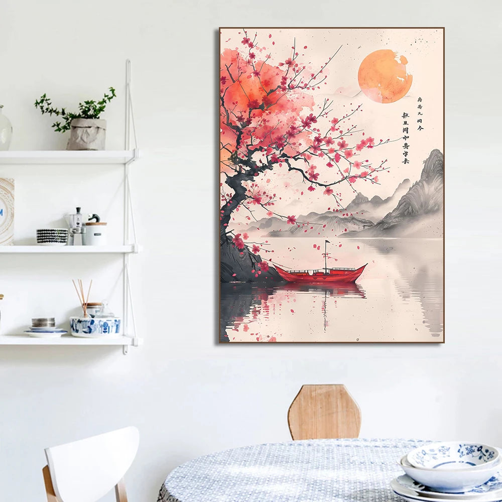 Japanese Samurai Geisha Umbrella Bonsai Sakura Art Poster Landscape Canvas Painting Wall Prints Picture for Room Home Decor