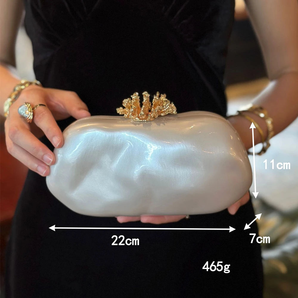2026 New Shoulder Bag For Women Acrylic Alloy Flower Shell Bag Ladies Fashion Wedding Banquet Evening Bag Bridal Handbag Clutch Purse