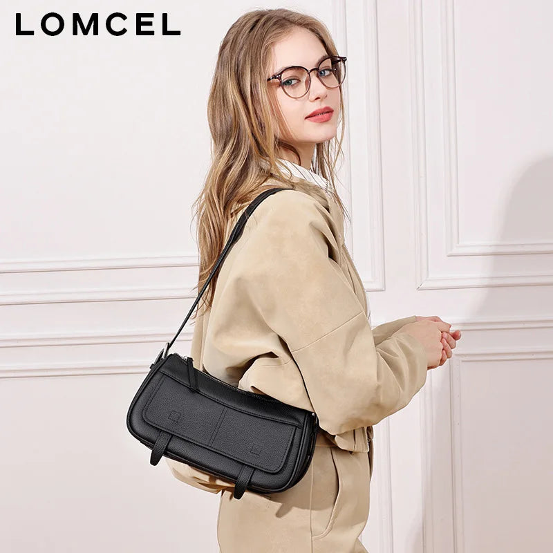 LOMCEL TOGO cowhide messenger bag for postal delivery, casual and versatile, retro for daily commuting, single-shoulder cross
