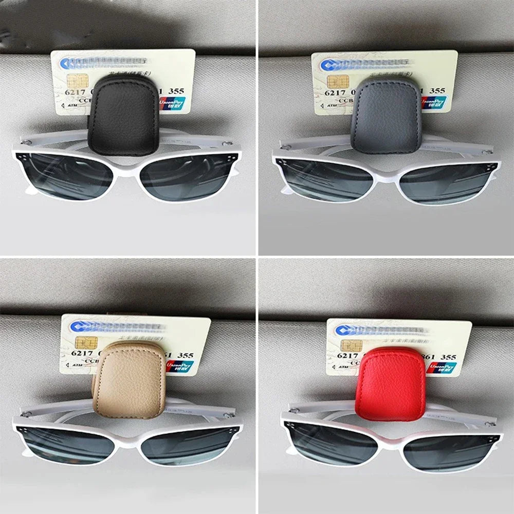 Car Sunglasses Holder Sun Visor Sunglasses Clip Cowhide Glasses Case Mount Auto Styling Ticket Card Clip Interior Accessories