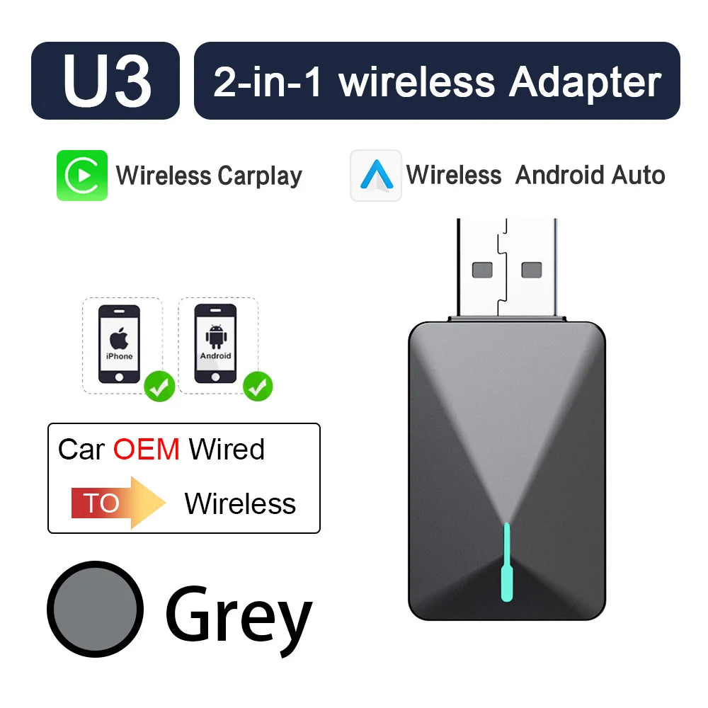 For Hyundai Kia Mazda Mini U3 Smart Box Wireless Carplay Adapter& Android Auto Dongle OTA For Car Wired to Wireless CP/AA
