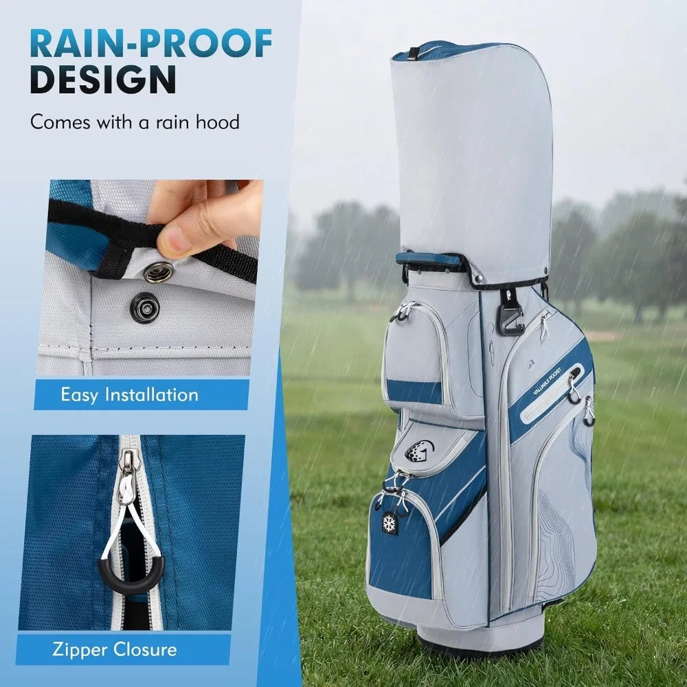 14-Way Full Length Dividers Golf Cart Bag,Molded Lock Top,11 Pockets & Cooler Pocket,Padded Design, Custom
