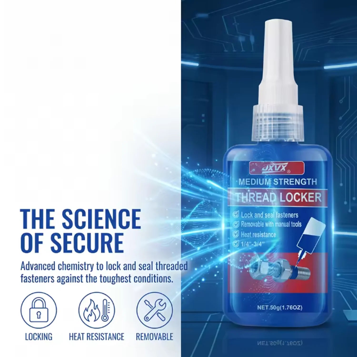 New 50ml Screw Glue, Fast Curing Threading Agent, Anaerobic Adhesive, Corrosion Resistant, Anti-Peeling, Medium Strength Blue Th