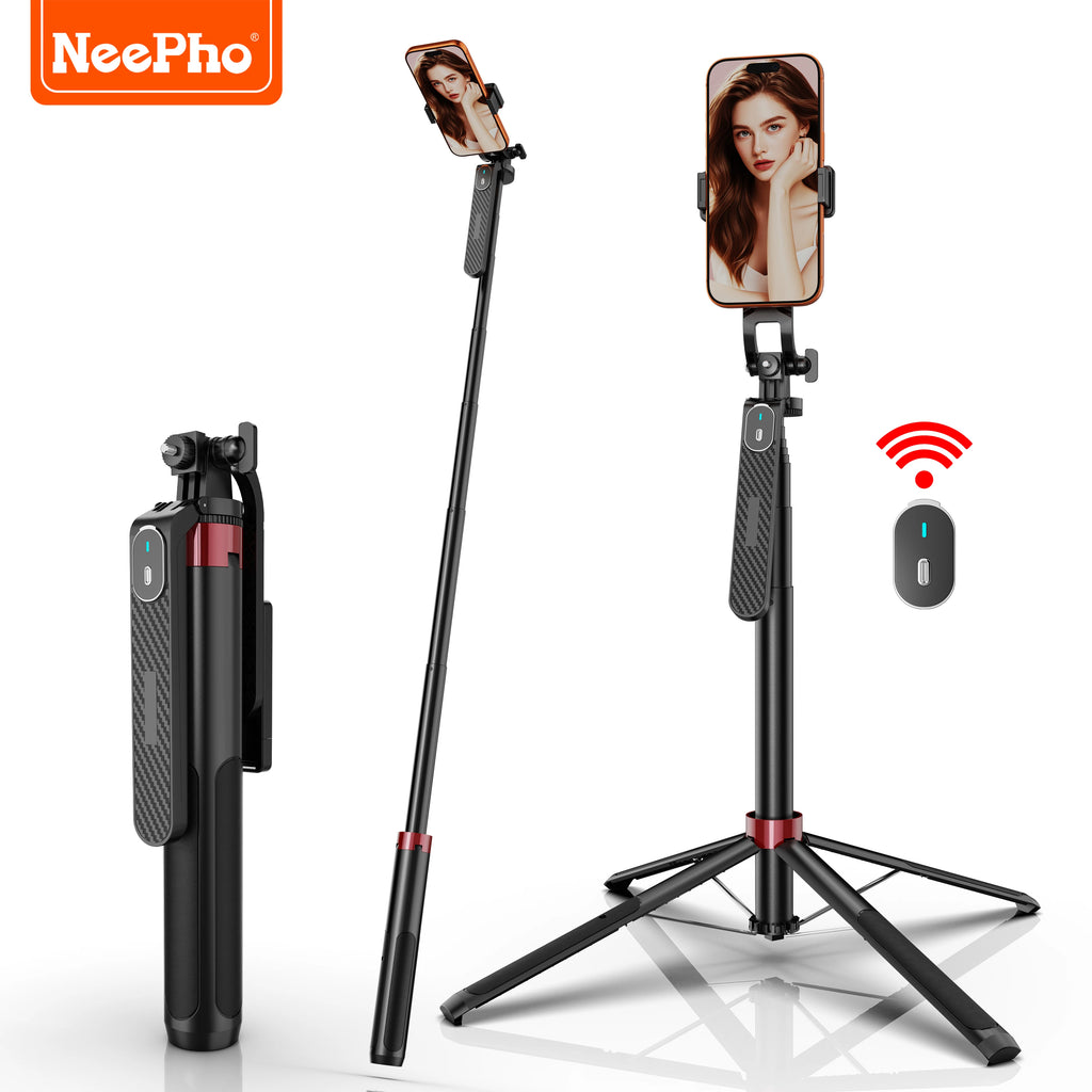 NeePho 180cm Aluminum Alloy 4-Leg Stable Selfie Stick Tripod NP-P185PLUS with Rechargeable Bluetooth Remote Control