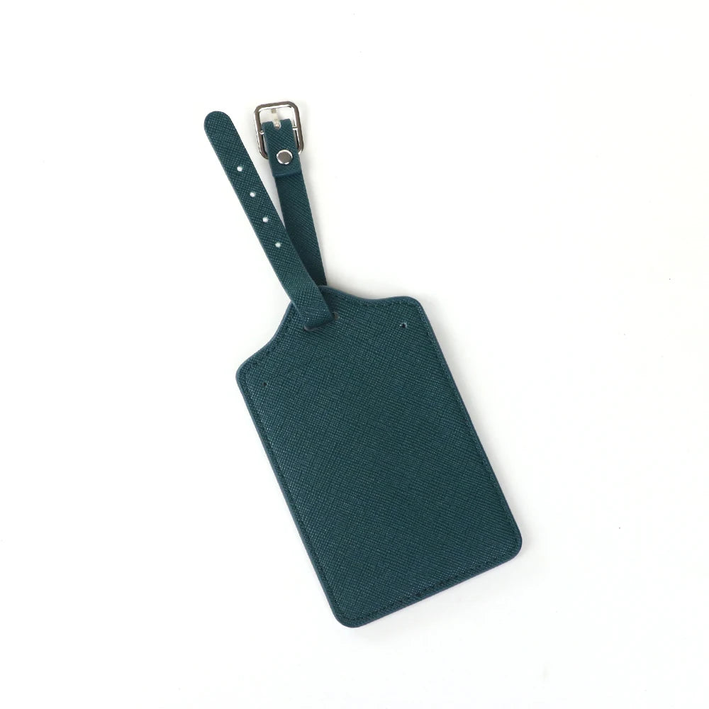 Customized name PU leather half-round luggage tag set with cross-patterned genuine leather travel case label pendant