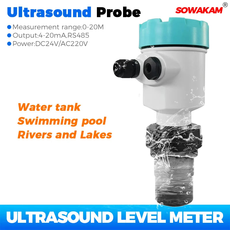 Ultrasonic Level Meter 0-20M Water Tank River Lake Water Level Detection RS485 4-20mA Output DC24V Water Level Sensor