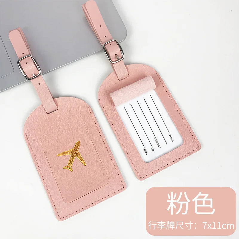 PU Leather Business Luggage Tag Suitcase Address Label Luggage Boarding Case Label Name ID Address Clip Travel Accessories