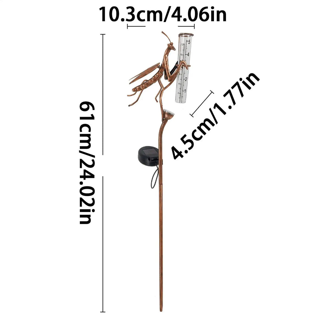 Iron Water Rain Gauge Mantis Solar Lights Rain Gauge Outdoor Decorative Handicraft For Precipitation Weather Forecast Garden