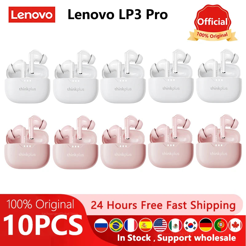 10pcs Lenovo LP3 Pro Wholesale 2pcs Original LP3 Pro Wireless Bluetooth Headphones HiFi Stereo Earbuds Noise Reduction With Mic