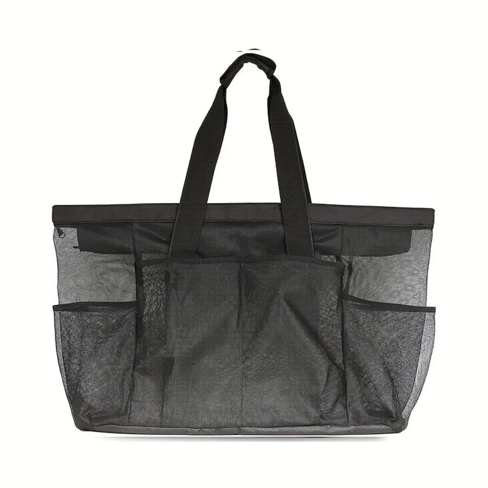 Large-Capacity Mesh Beach Handbag Drawstring Lightweight Travel Wash Tote Bag with Handle Quick Dry Portable Bath Storage Bag