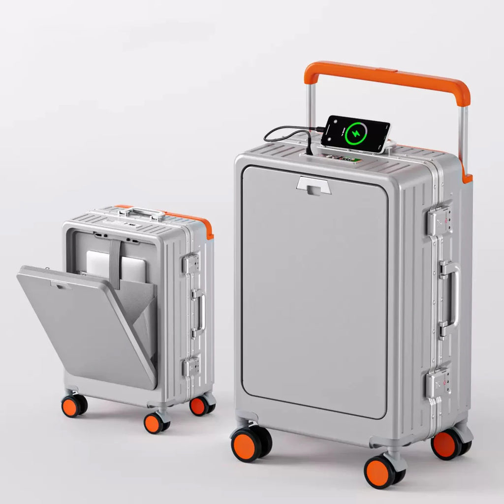 Front-Opening Luggage Box Carry-On Suitcase Swivel Wheels Charging Travel Suitcase Aluminum Frame Password Handle Boarding Plane