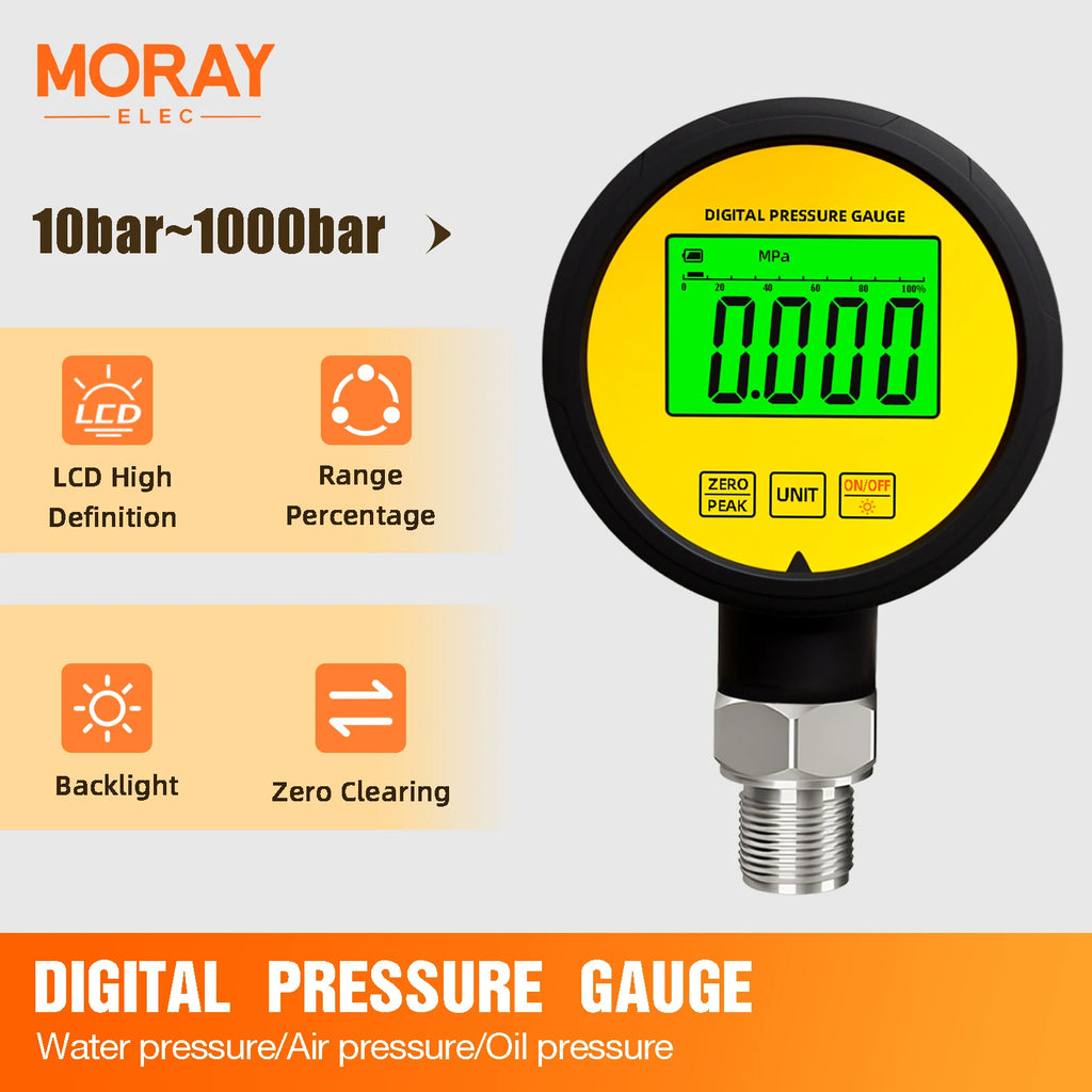 Moray ME260P  LCD Accuracy  Rubber Protector Waterproof 1%FS Stainless Steel Digital Pressure Gauge Gas Differential Manometer