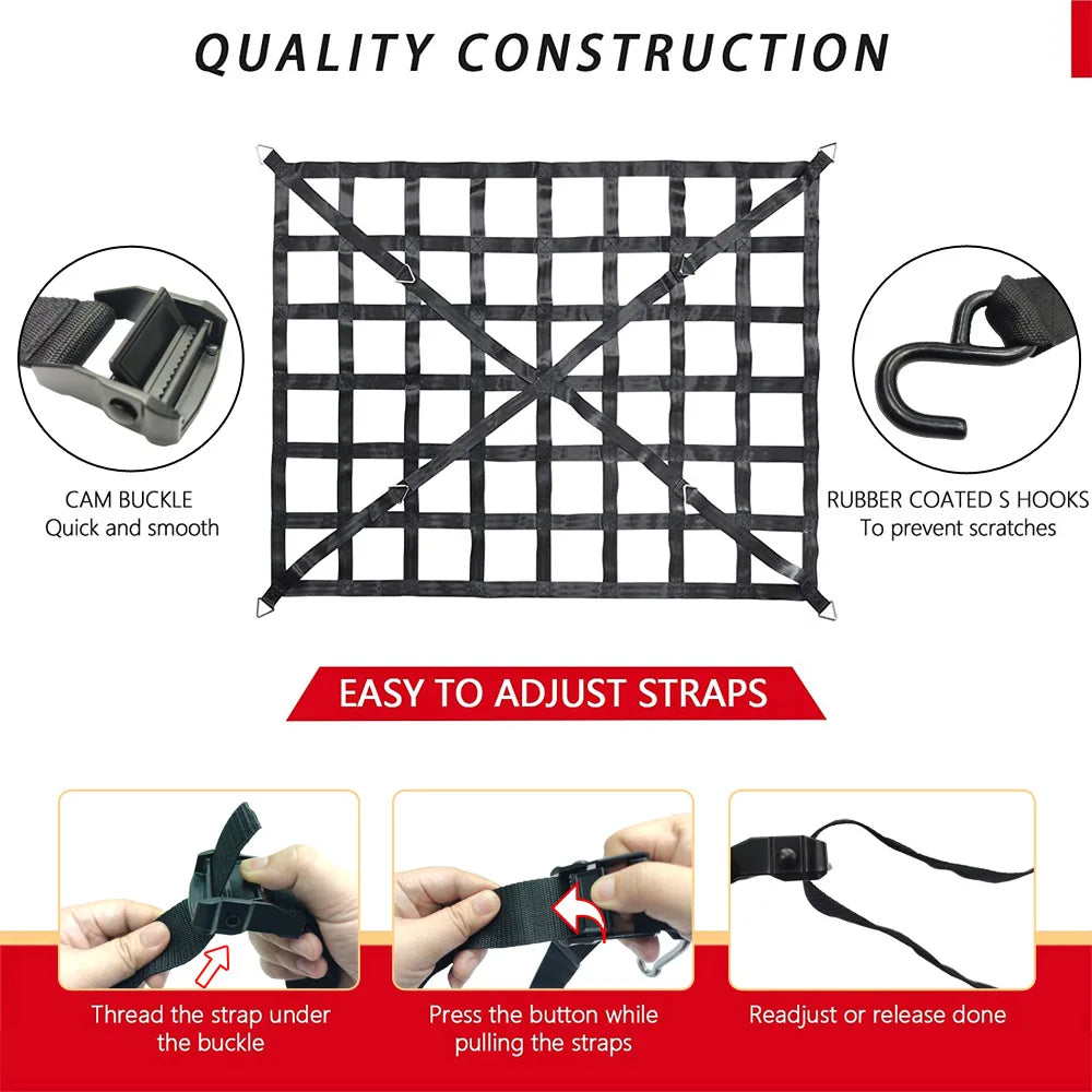 Car Trunk Rooftop Net Heavy Cargo Net Mesh Cargo Net Truck Trailer Dumpster Extend Mesh Covers Luggage Nets With 4 Fixed Belt