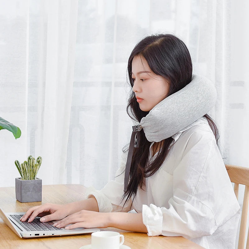 Neck Pillow Neck Support Breathable Stuffable U-shaped Pillow With Hidden Zipper Adjustable Drawstring Neck Pillow For Travel