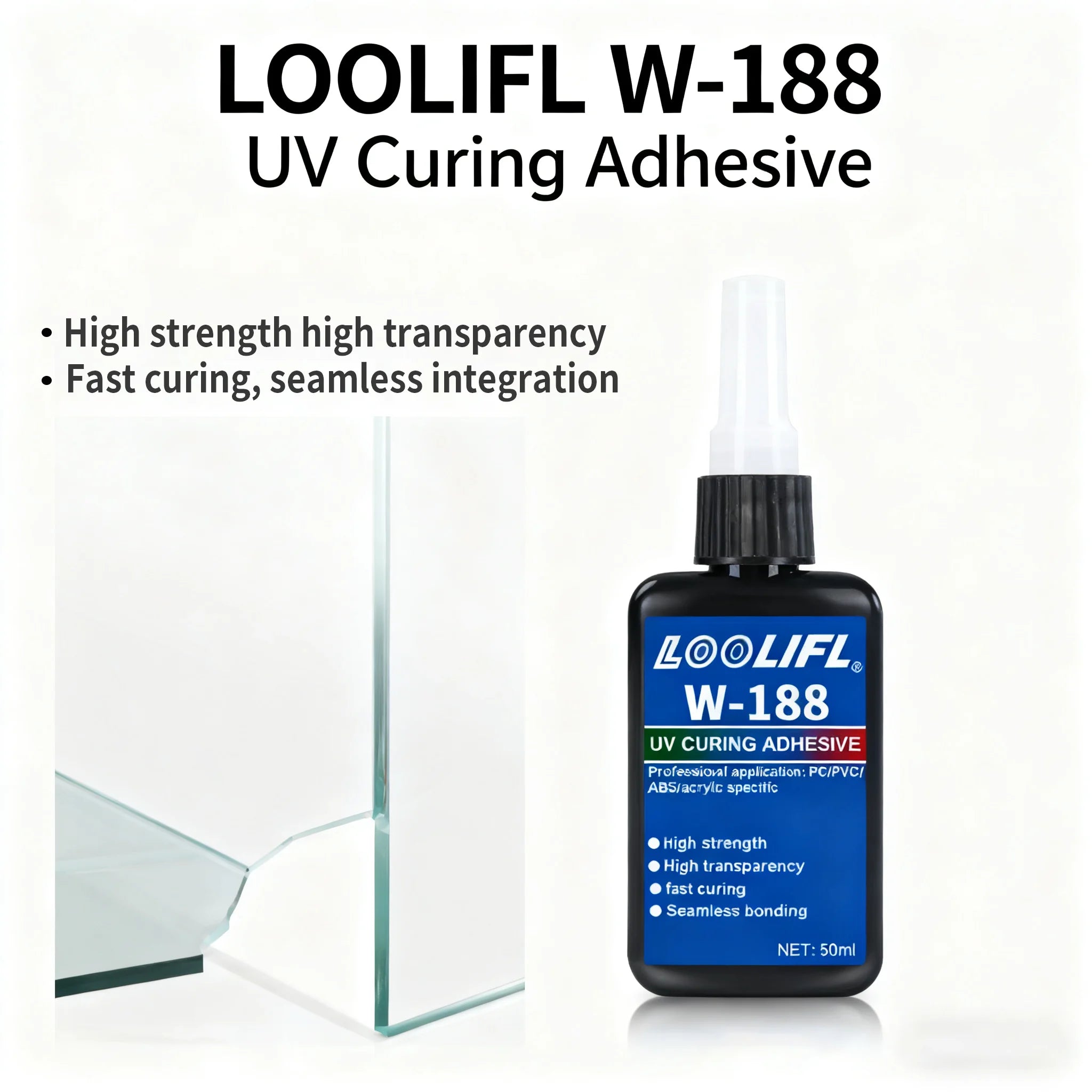 Loolifl Hot-Selling 183-1000ml Strong Curing Adhesive, Uv Glue Shadowless Adhesive for Glass, Crystal, Metal, Abs, Nail Art, DIY Crafts, Comes with Uv Curing Lamp