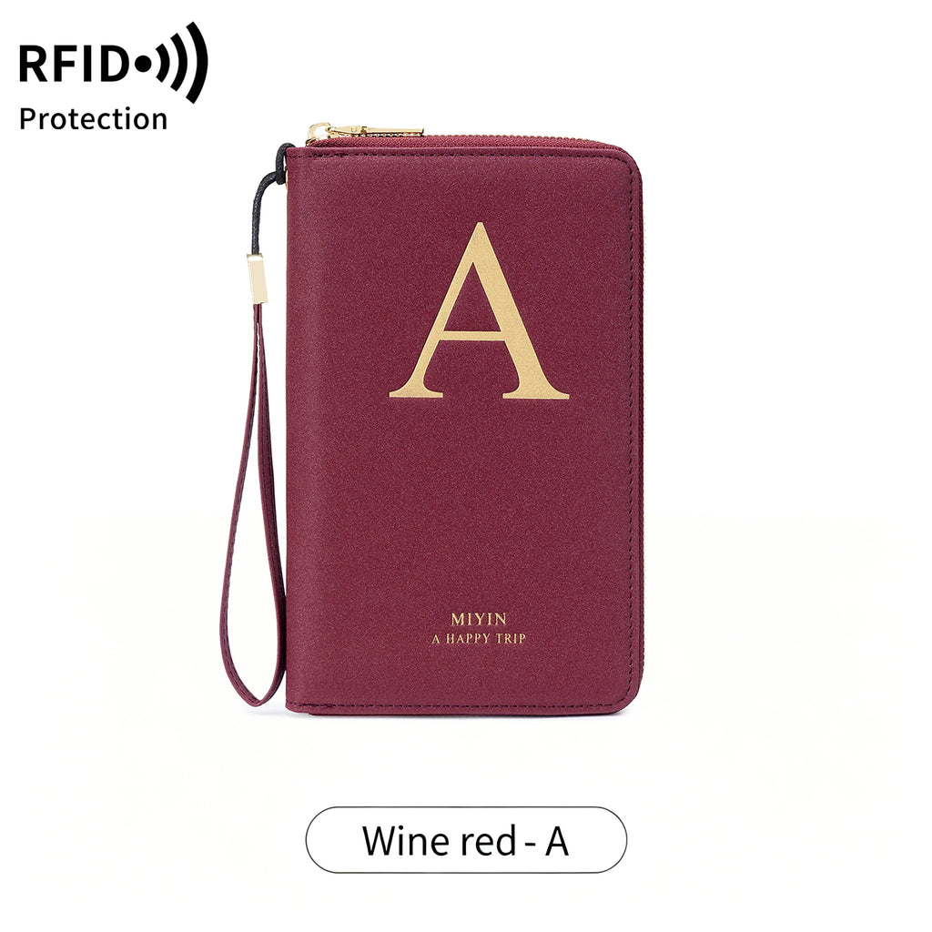 Multi-Functional RFID Blocking Passport Bag Travel Document Holder with Long Zipper Ticket Storage Wallet for Multiple Passports