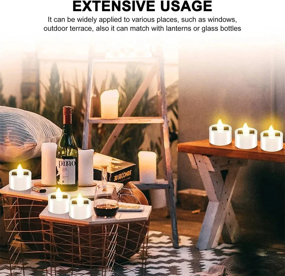 1-10PC Solar Tea Light Led Candles Flameless Outdoor Waterproof Solar Tea Light Rechargeable Candles for Party Garden Home Decor