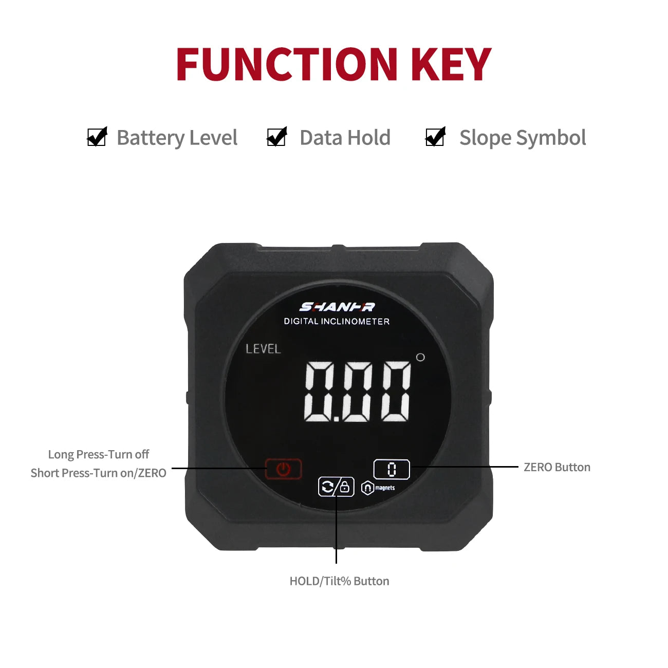SHANHR Touch Control Magnetic Level Box Digital Angle Gauge Protractor Measuring Tool
