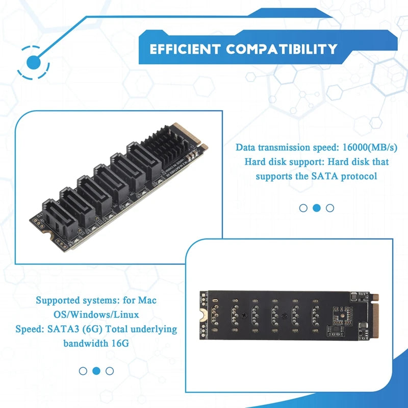 M.2 NVME PCI-E PCIE X4 X8 X16 to 6 Port 3.0 SATA Adapter Card Riser ASM1166 Chassis Server PC Computer Expansion Card-A07G