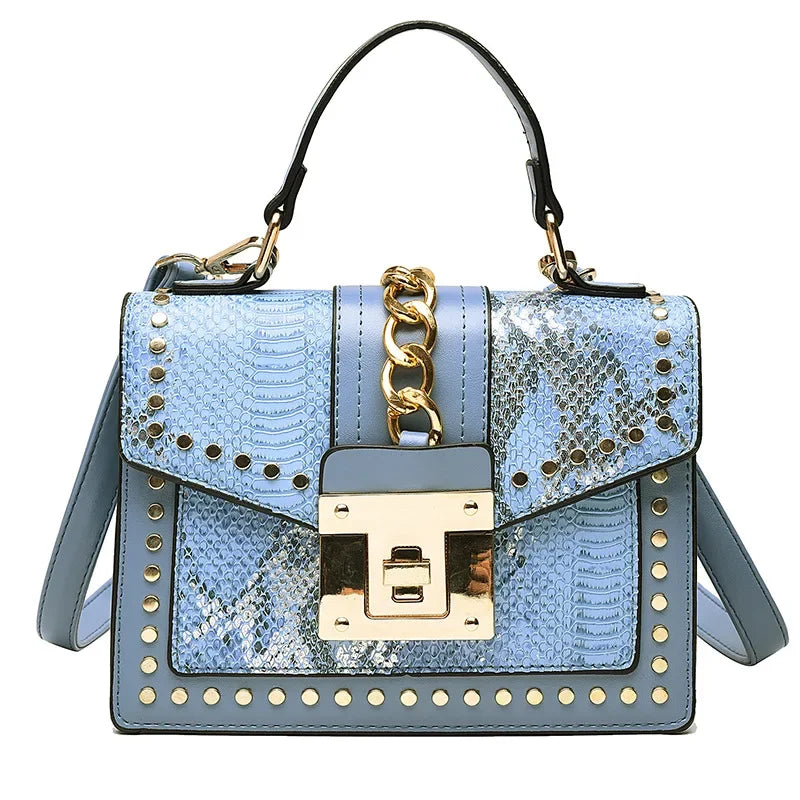 Rivet Snake Pattern Bags for Women 2023 New Luxury Handbags Retro Fashion Western Style Multi-layer Casual Women Crossbody Bag