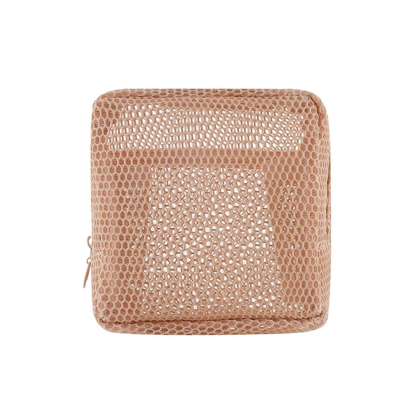 Square Mesh Cosmetic Bag Portable Lipstick Cosmetic Storage Bag with Zipper Multi-purpose Sundries Storage Bag Cute Student Case