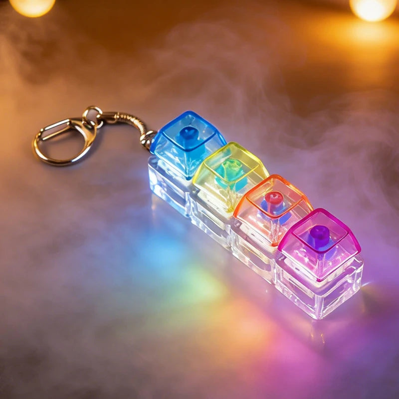  NEW Multi-choice Light Up Keyboard Keychain Crystal Clicker Fidget Toy Stress Relief Sensory Toy Portable Car Desk Decor Gift
