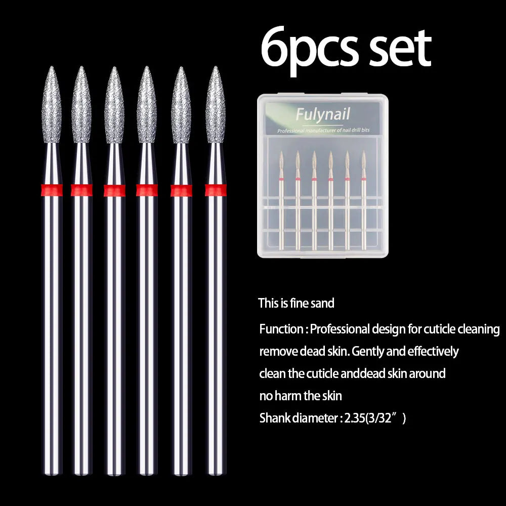 6Pcs/Set Diamond Nail Drill Bit Manicure Burr Cuticle Dead skin Clean Electric Milling Cutters  Manicure Drill Accessory