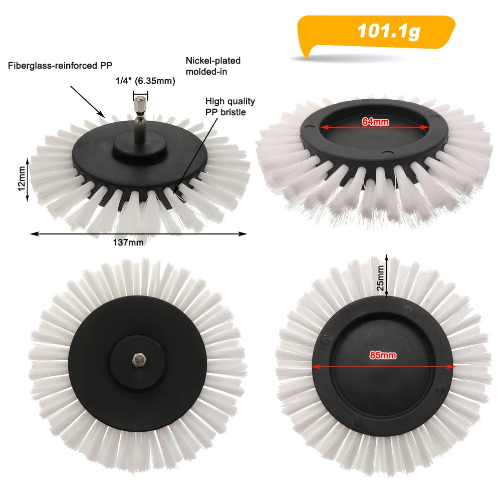 3.5 Inch Drill Brush Attachment Flat Round Power Scrubber Cleaning Brush Nylon Bristle for Car Carpet Bathroom Tile KitchenFloor
