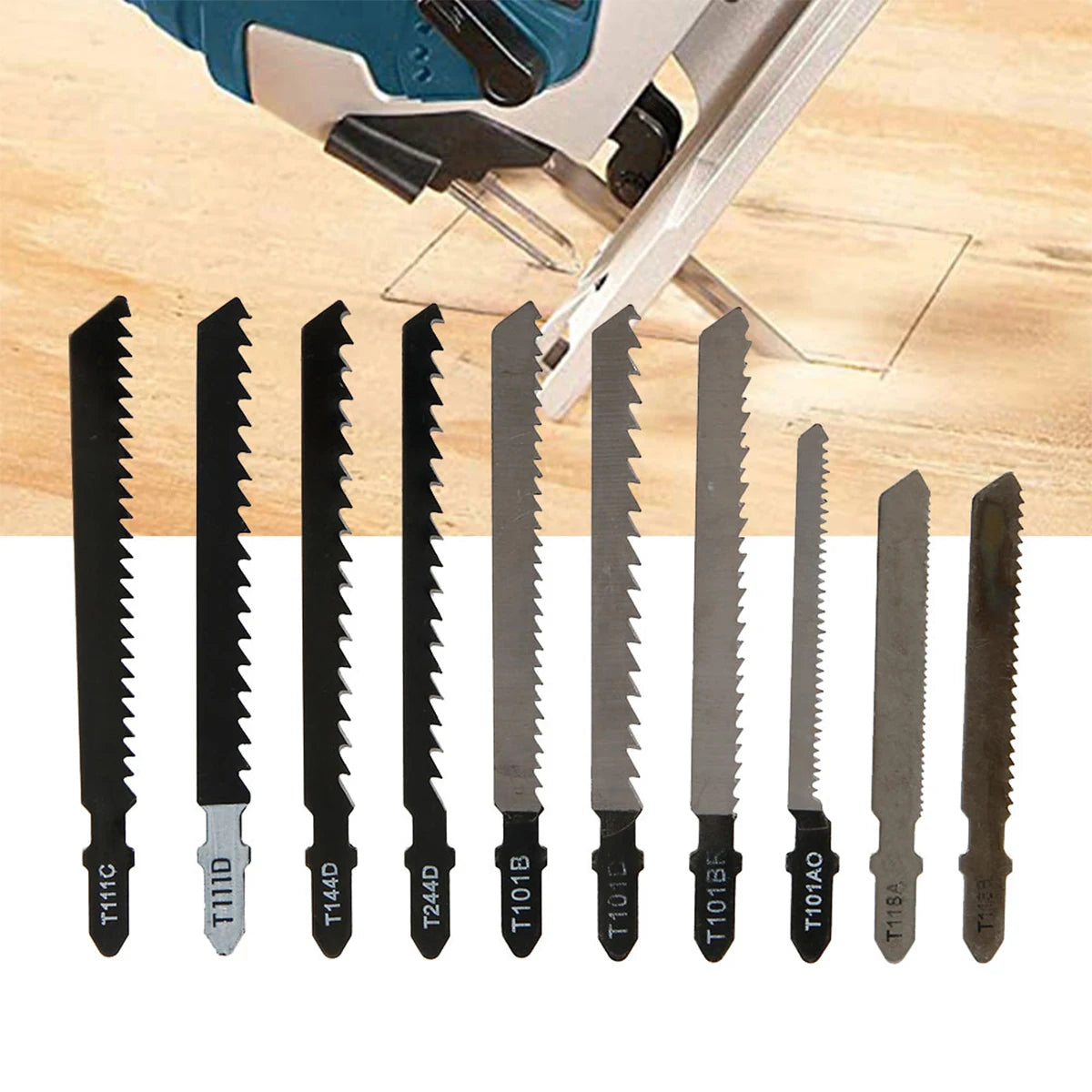 52 Pcs Jig Saw Blade Set HCS T Shape Handle Sharp Fast Cutting Suitable for Wood Metal Plastic Metal Cutting