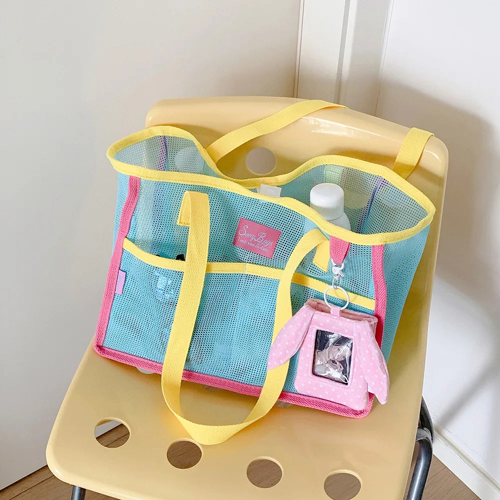 New Best-Selling Trendy Mesh Handbag Beach Bag Single Shoulder Bag Summer Large Capacity Portable Storage Travel Bag for Girls