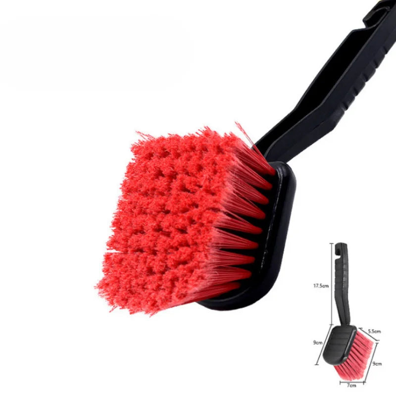 1Pc Soft Bristle Car Wash Brush - Long Handle Tire & Body Cleaning Tool With Red Head For Wheel Hubs