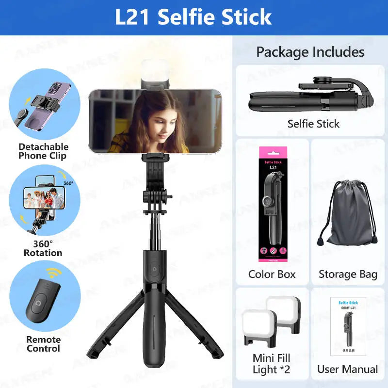 Handheld Selfie Stick Tripod Wireless Remote Stable Shooting with Action Camera Mobile Phone Optional Fill Light Portable Travel