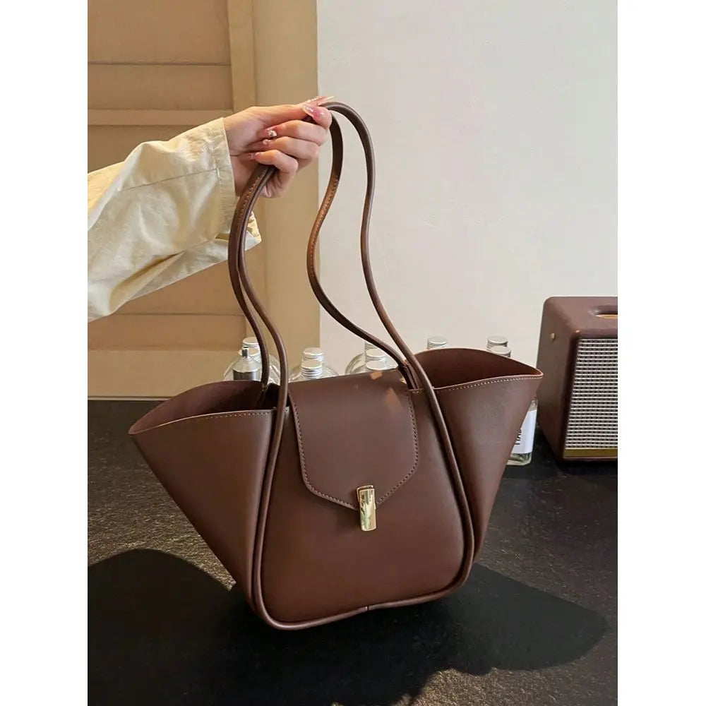 New Fashion Classic Joker Solid Color Pu Waterproof Fabric, Magnet Opening And Closing Design, LargeCapacity Shoulder Tote Bag,