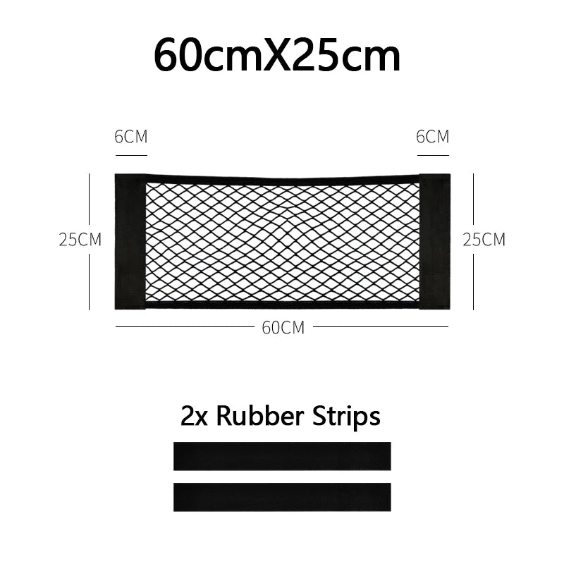 Car Trunk Net Car Double Storage Network Bag Auto Seat Back Fixed Mesh Pocket Universal Car Elastic Velcro Straps Net Organizer