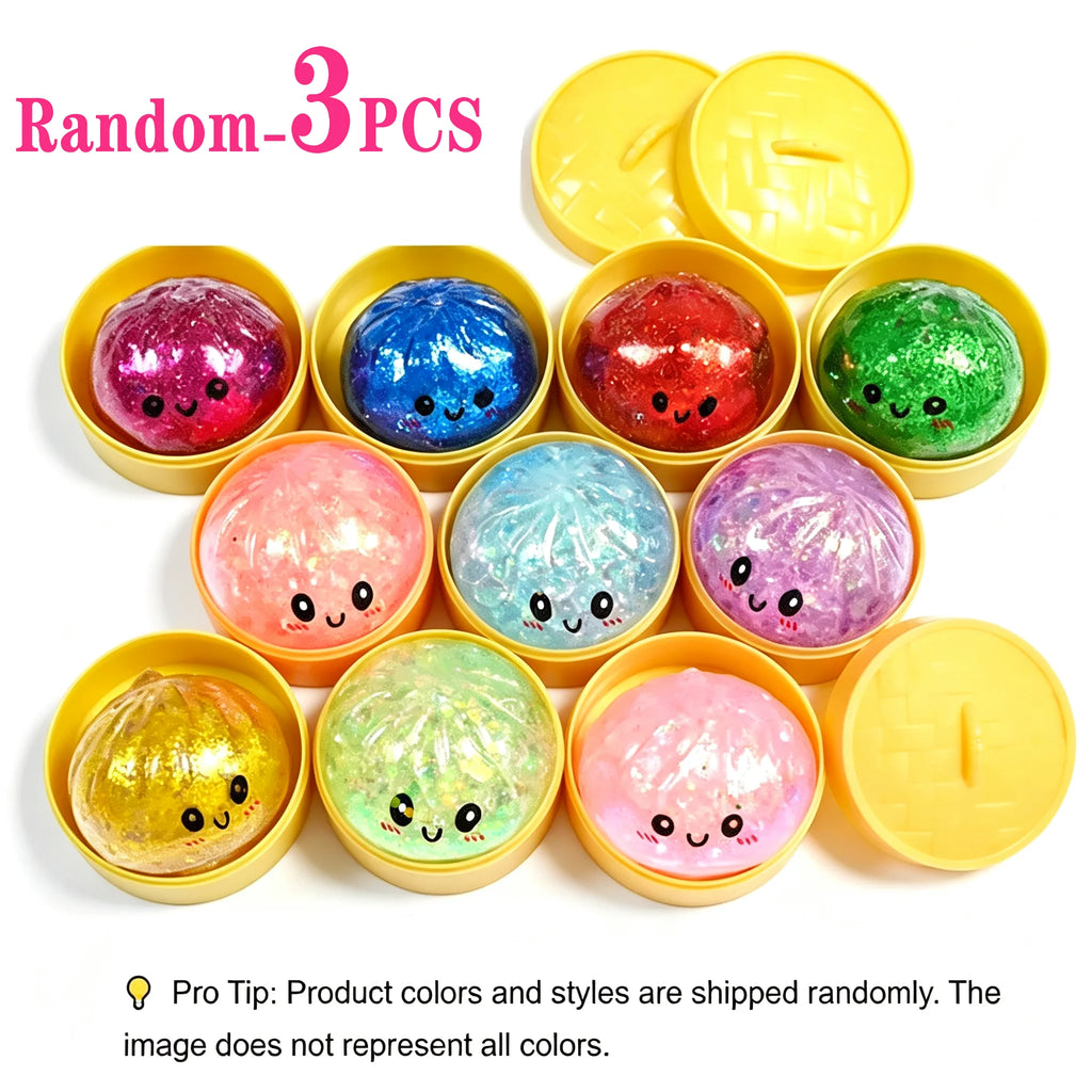 2026 Glitter Glow Dumpling Squishy Stress Balls Colorful Fidget Sensory Toy Stress Relief Stretchy Desk Toy for Kids Adults