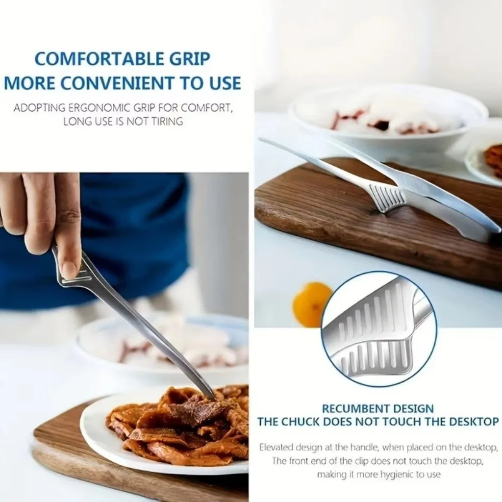Silver Stainless Steel BBQ Tongs Non Slip Easy Clean Reusable Cooking Utensils for Serving Food Camping BBQ Buffet Oven Tools